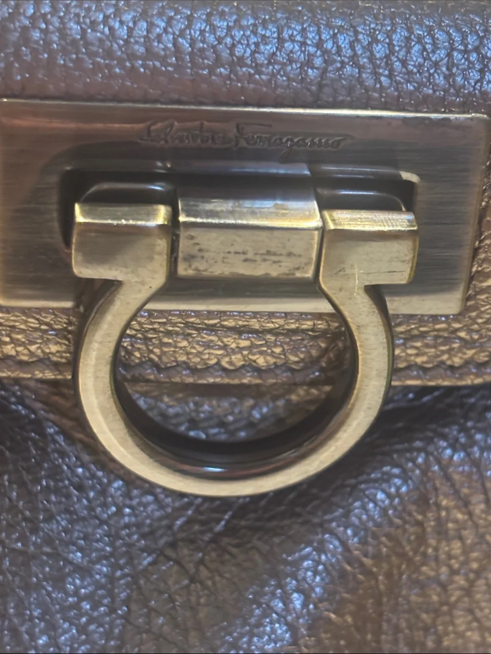 Salvatore Ferragamo Metallic Taupe Leather Shoulder Bag